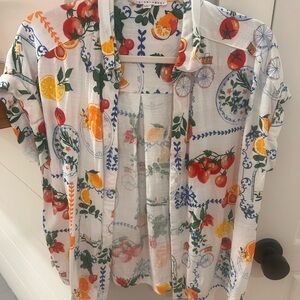 Jane and Delancey Colorful Fruit and Floral Button Down Shirt